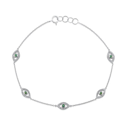 Solid Gold 0.3ct Natural Diamond w/ Blue Evil Eye Chain By Yard Bracelet