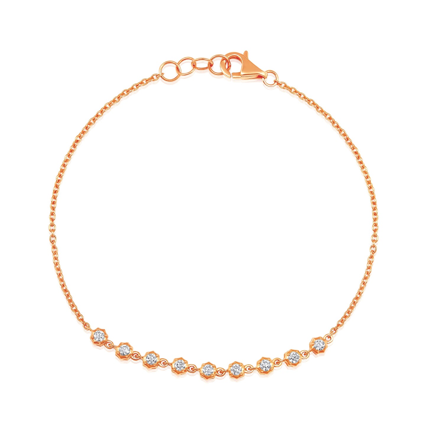 Solid Gold 0.33ct Natural Diamond Spike Bezel Link Chain  Bracelet