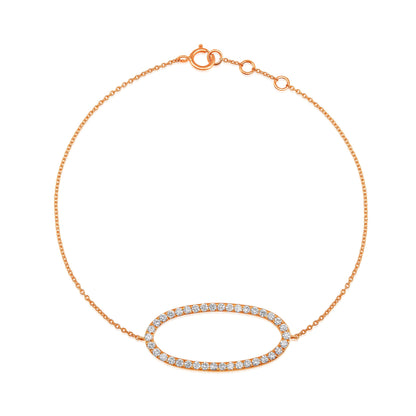 Solid Gold 0.6ct Natural Diamond Oval Cutout Charm Chain Bracelet
