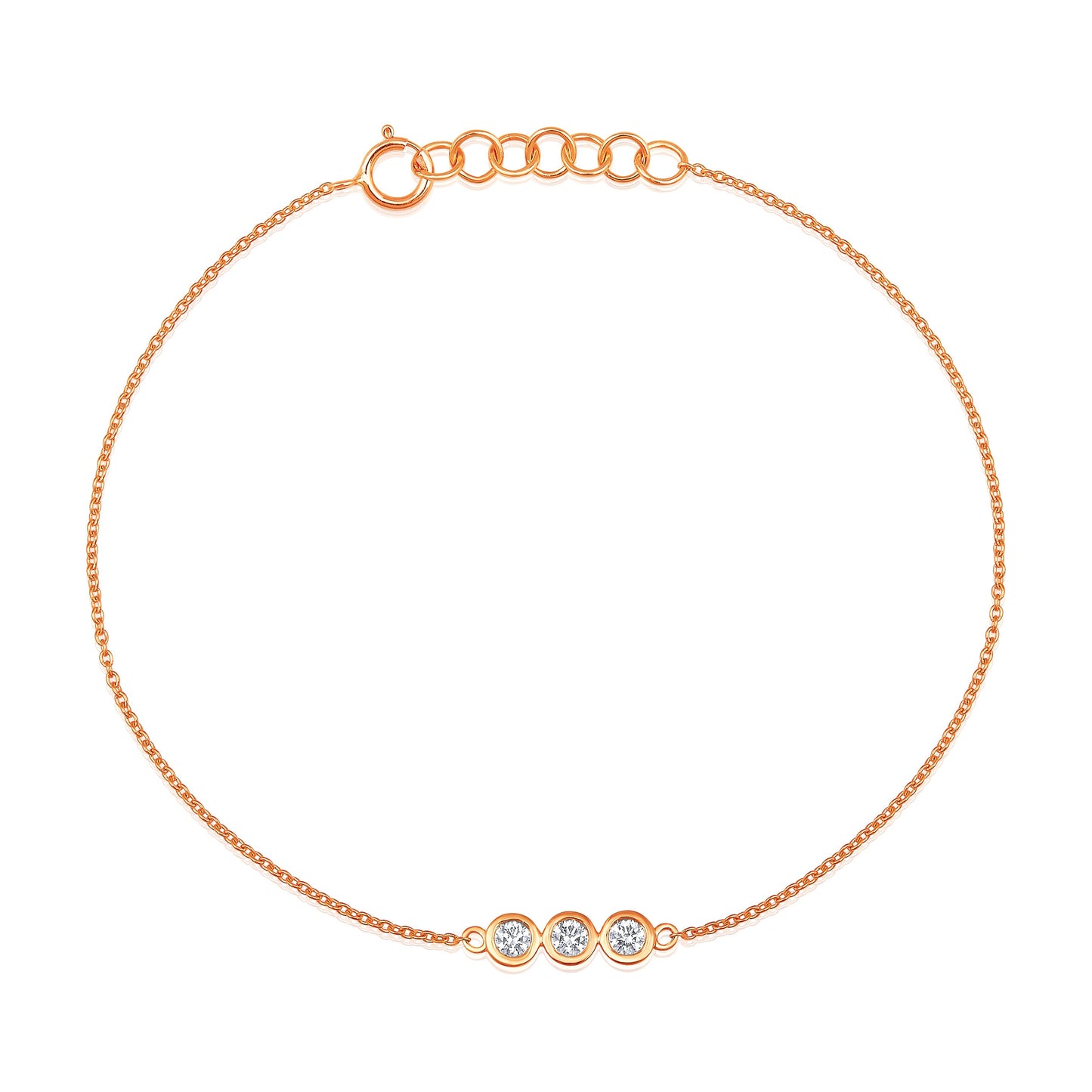 Solid Gold 0.2ct Natural Diamond Bead Bezel Trio Chain Bracelet