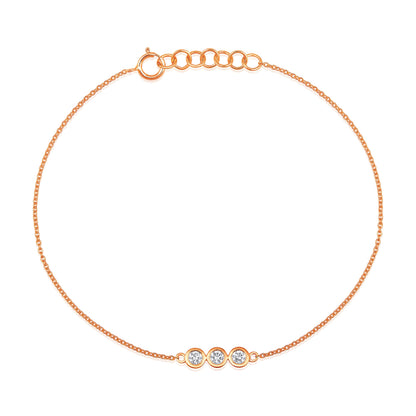 Solid Gold 0.2ct Natural Diamond Bead Bezel Trio Chain Bracelet
