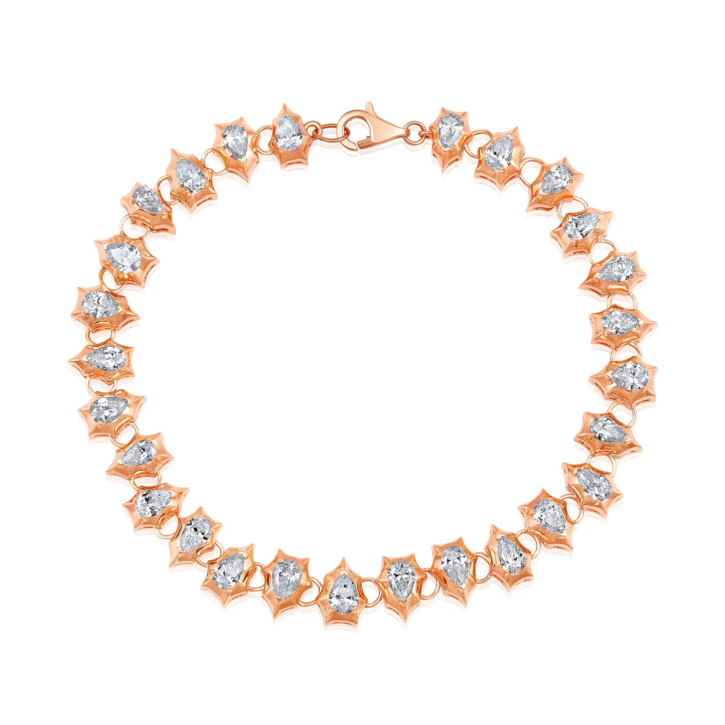 Solid Gold 5.24ct Natural Diamond Pear Spike Bezel Link Bracelet