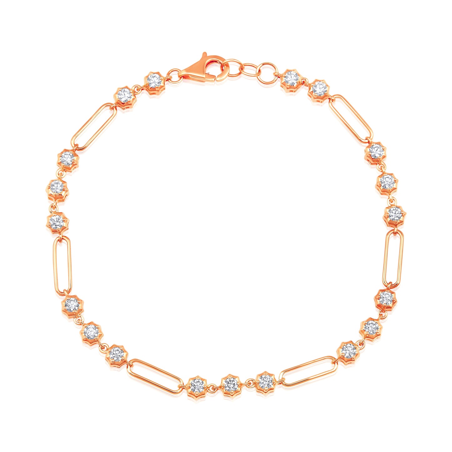 Solid Gold 1.3ct Natural Diamond Spike Bezel Paper Clip Link Bracelet