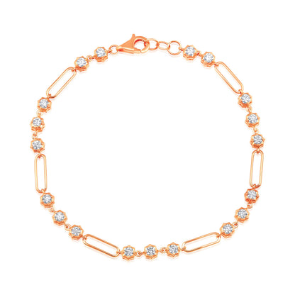 Solid Gold 1.3ct Natural Diamond Spike Bezel Paper Clip Link Bracelet