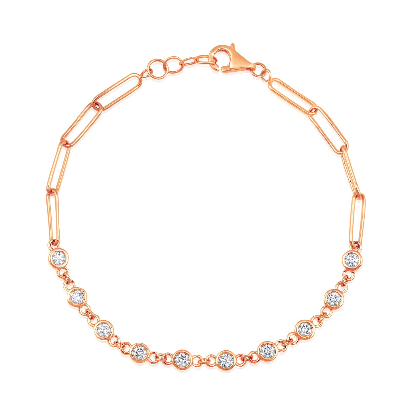 Solid Gold 0.7ct Natural Diamond Paper Clip Link Chain Bracelet