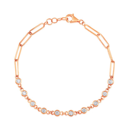 Solid Gold 0.7ct Natural Diamond Paper Clip Link Chain Bracelet