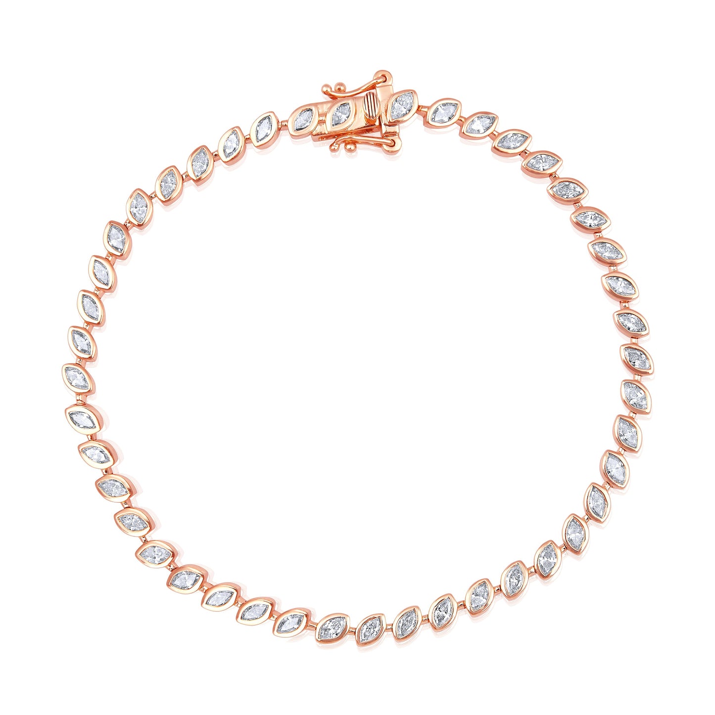 Solid Gold 2.8ct Natural Diamond Marquise Leaf Tennis Link Bracelet
