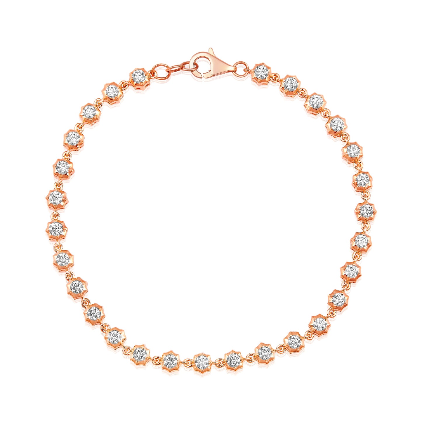 Solid Gold 1.8ct Natural Diamond Spike Bezel Tennis Link Bracelet
