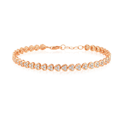 Solid Gold 2ct Natural Diamond Heart Illusion Tennis Link Bracelet