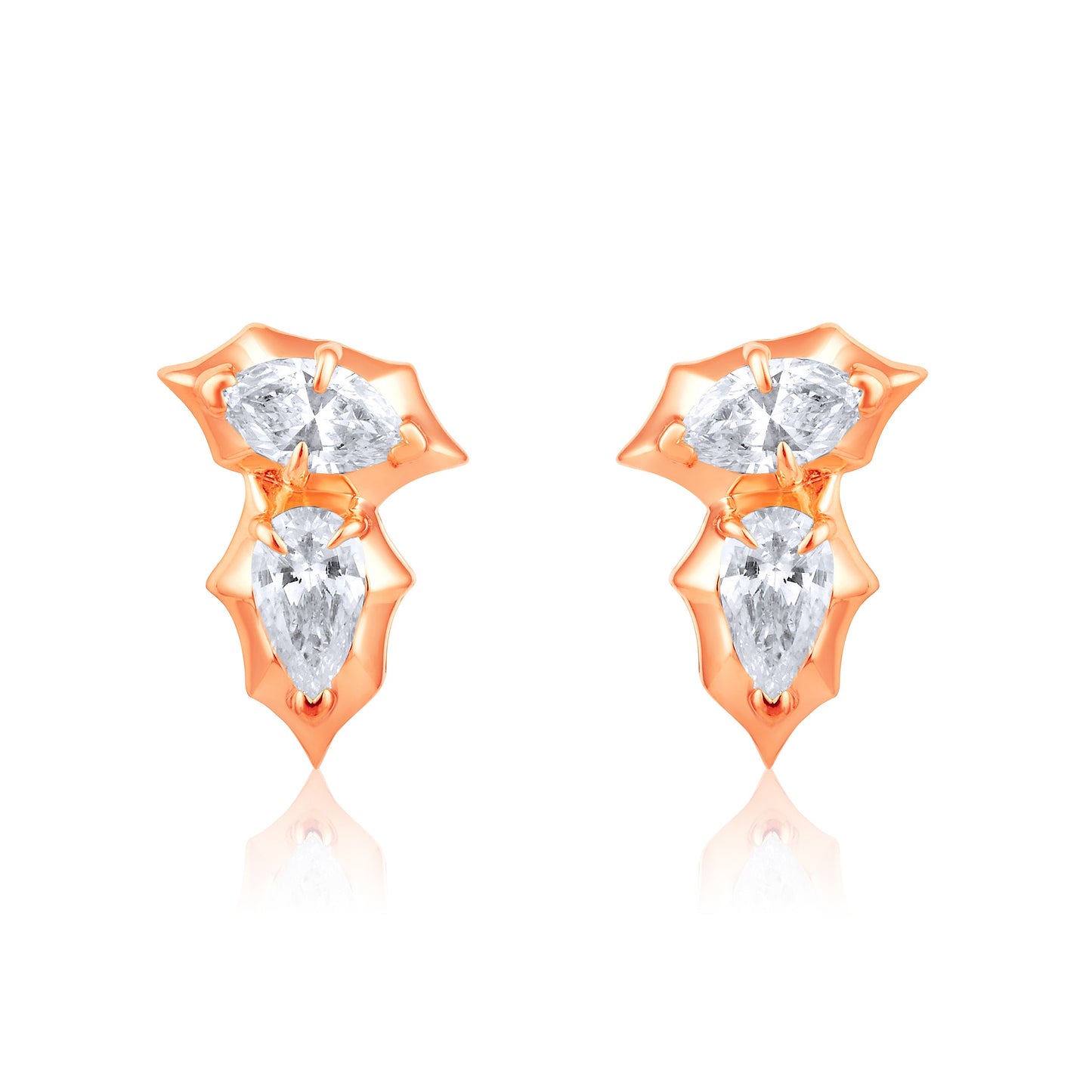 Solid Gold 0.3ct Natural Diamond Pear Marquise Spike Bezel Stud Earrings