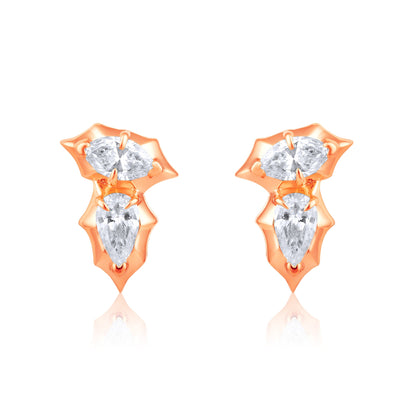 Solid Gold 0.3ct Natural Diamond Pear Marquise Spike Bezel Stud Earrings