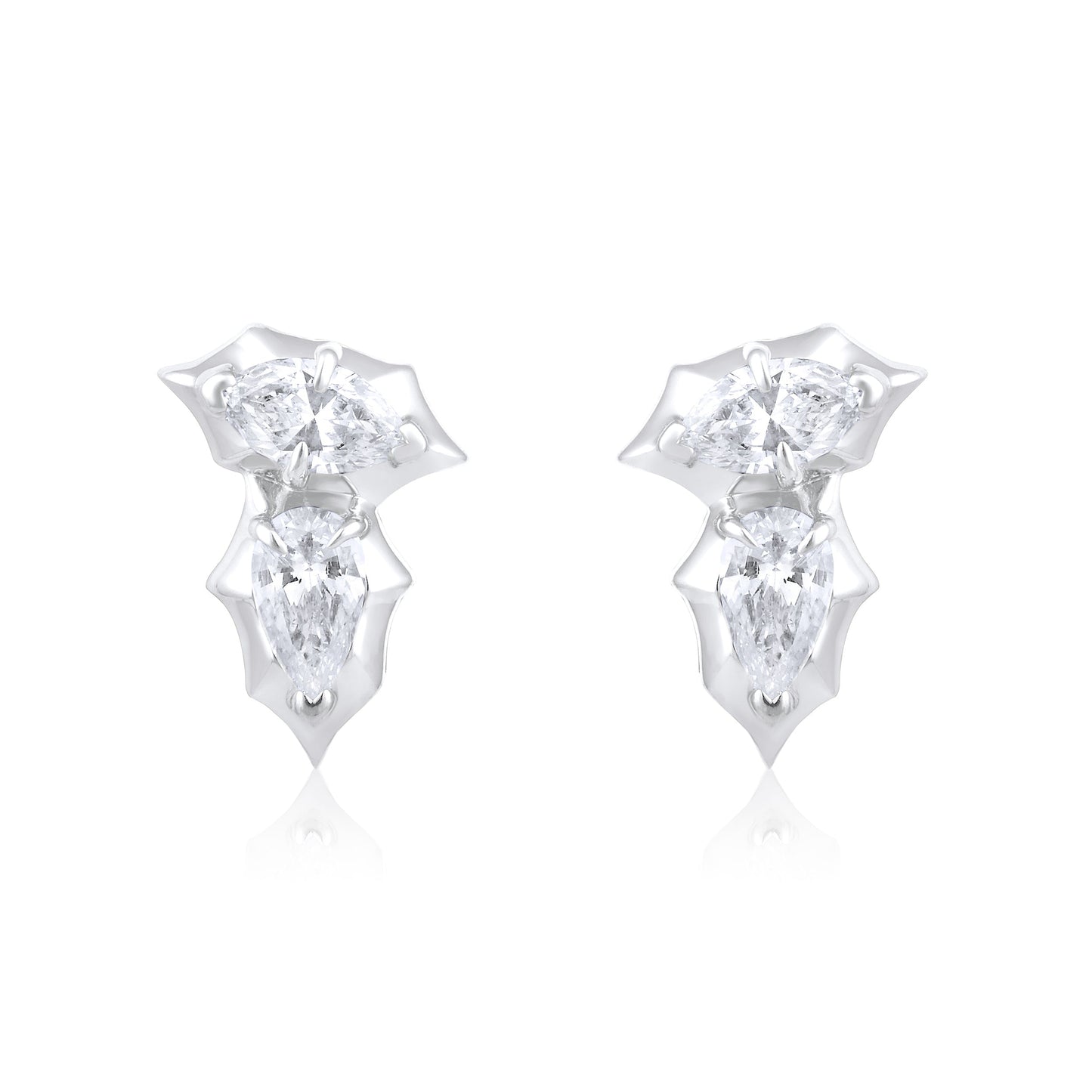 Solid Gold 0.5ct Natural Diamond Pear Marquise Spike Bezel Stud Earrings