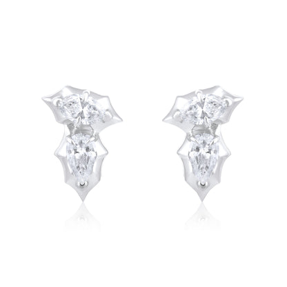 Solid Gold 0.5ct Natural Diamond Pear Marquise Spike Bezel Stud Earrings