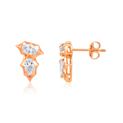 Solid Gold 0.3ct Natural Diamond Pear Marquise Spike Bezel Stud Earrings