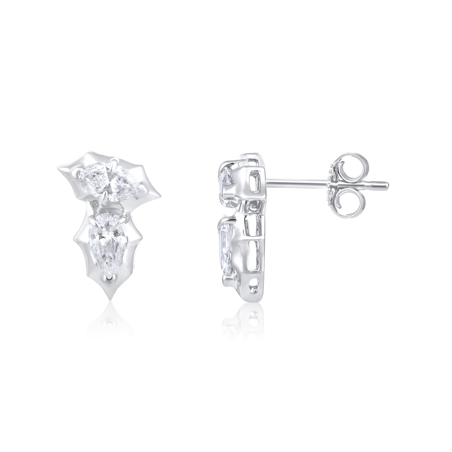 Solid Gold 0.5ct Natural Diamond Pear Marquise Spike Bezel Stud Earrings