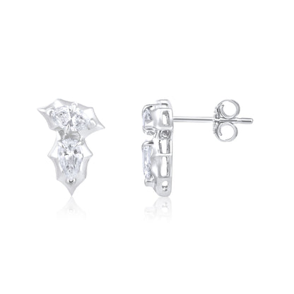 Solid Gold 0.5ct Natural Diamond Pear Marquise Spike Bezel Stud Earrings