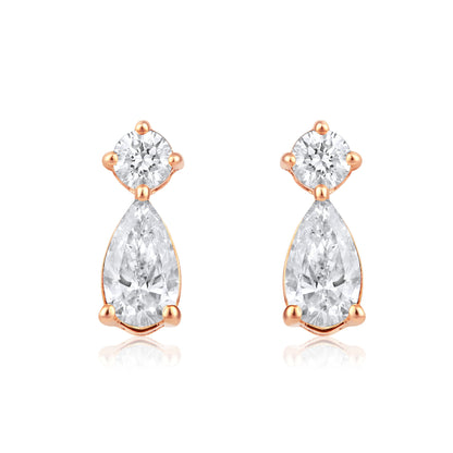 Solid Gold 0.6ct Natural Diamond Pear Tear Drop Stud Earrings