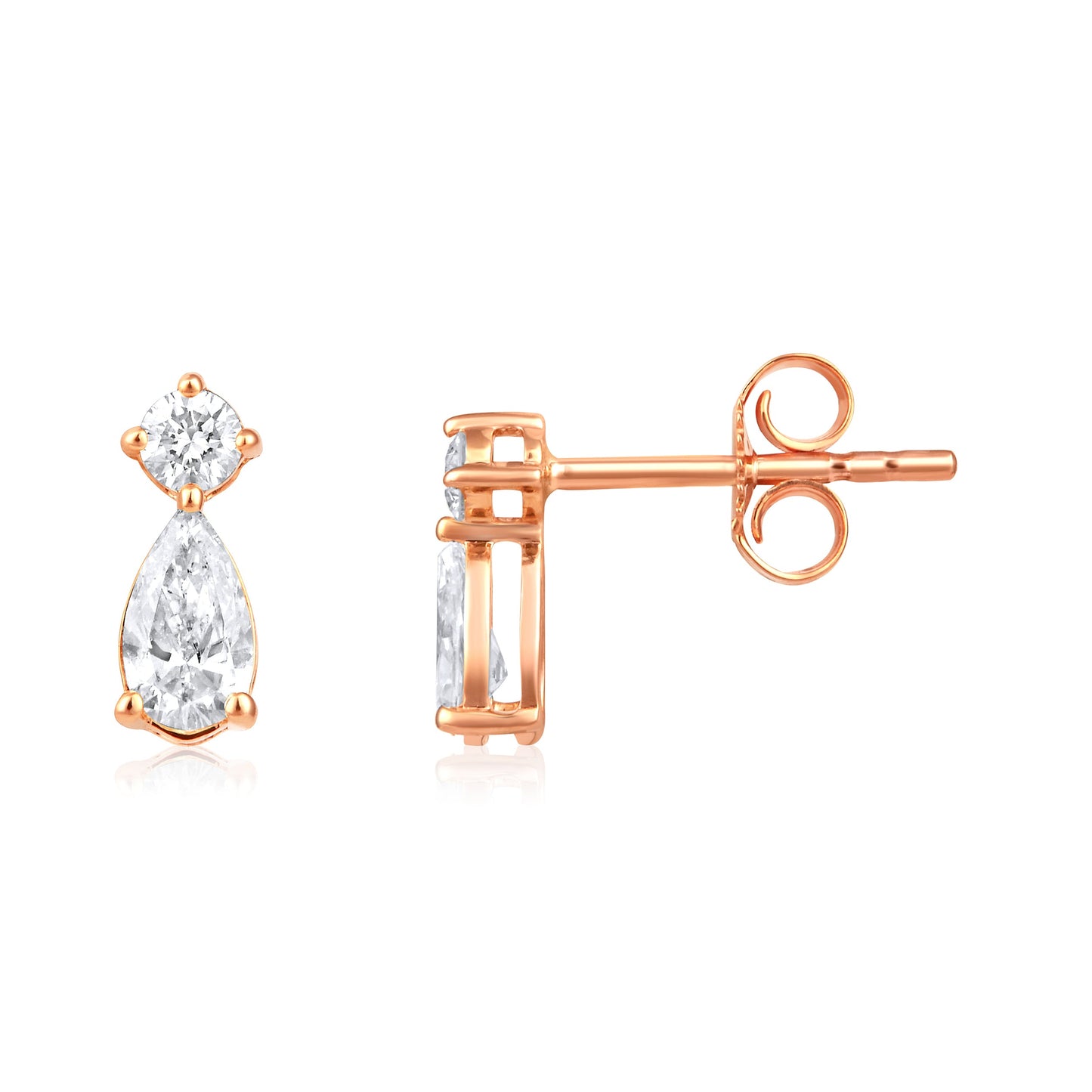 Solid Gold 0.6ct Natural Diamond Pear Tear Drop Stud Earrings
