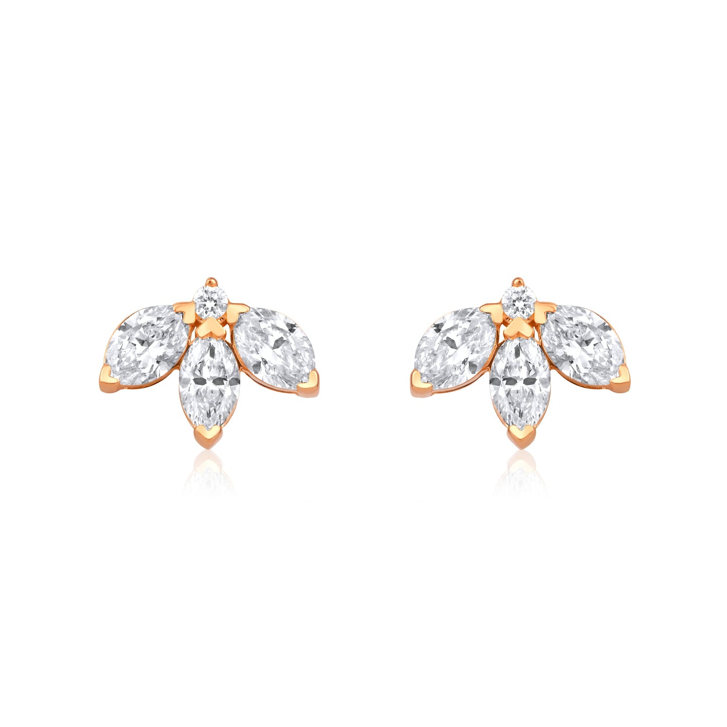Solid Gold 0.7ct Natural Diamond Multi Pierce Marquise Stud Earrings