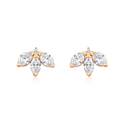 Solid Gold 0.7ct Natural Diamond Multi Pierce Marquise Stud Earrings