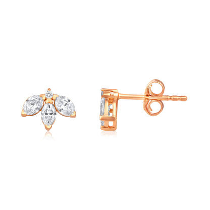 Solid Gold 0.7ct Natural Diamond Multi Pierce Marquise Stud Earrings