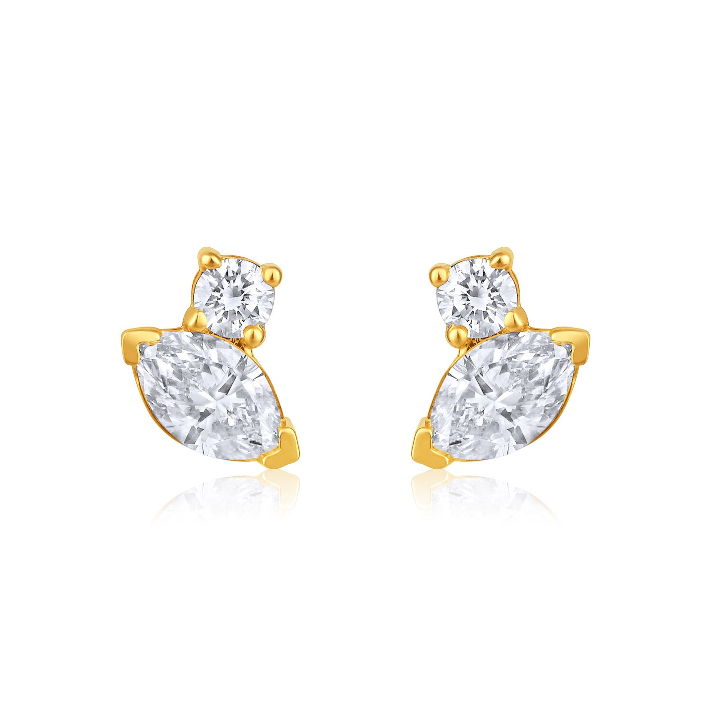Solid Gold 0.4ct Natural Diamond Multi Pierce Marquise Stud Earrings