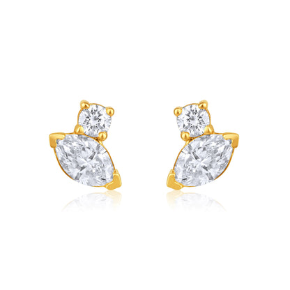 Solid Gold 0.4ct Natural Diamond Multi Pierce Marquise Stud Earrings
