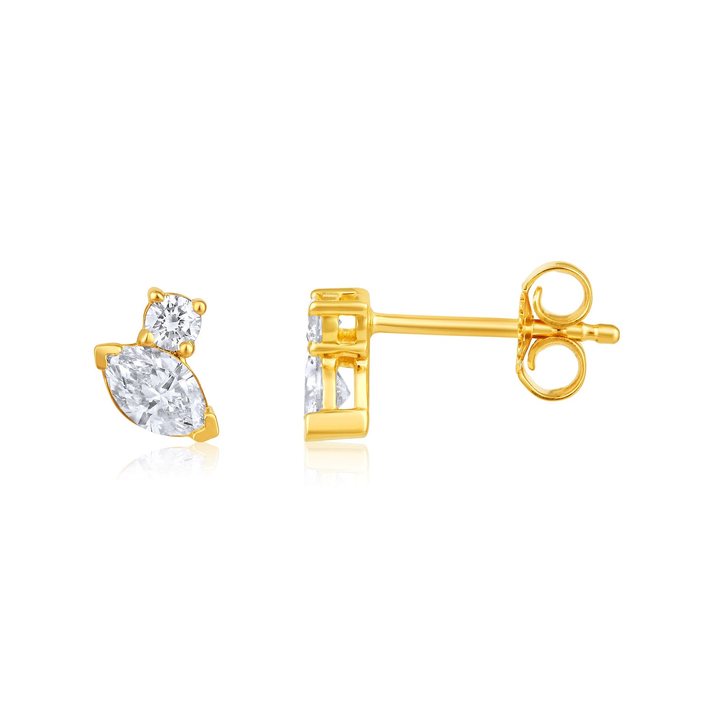 Solid Gold 0.4ct Natural Diamond Multi Pierce Marquise Stud Earrings