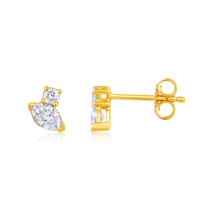 Solid Gold 0.4ct Natural Diamond Multi Pierce Marquise Stud Earrings