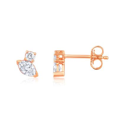 Solid Gold 0.4ct Natural Diamond Multi Pierce Marquise Stud Earrings