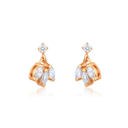 Solid Gold 0.3ct Natural Diamond Multi Pierce Dangle Drop Stud Earrings