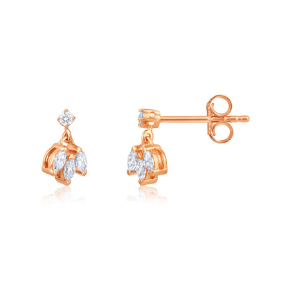 Solid Gold 0.3ct Natural Diamond Multi Pierce Dangle Drop Stud Earrings
