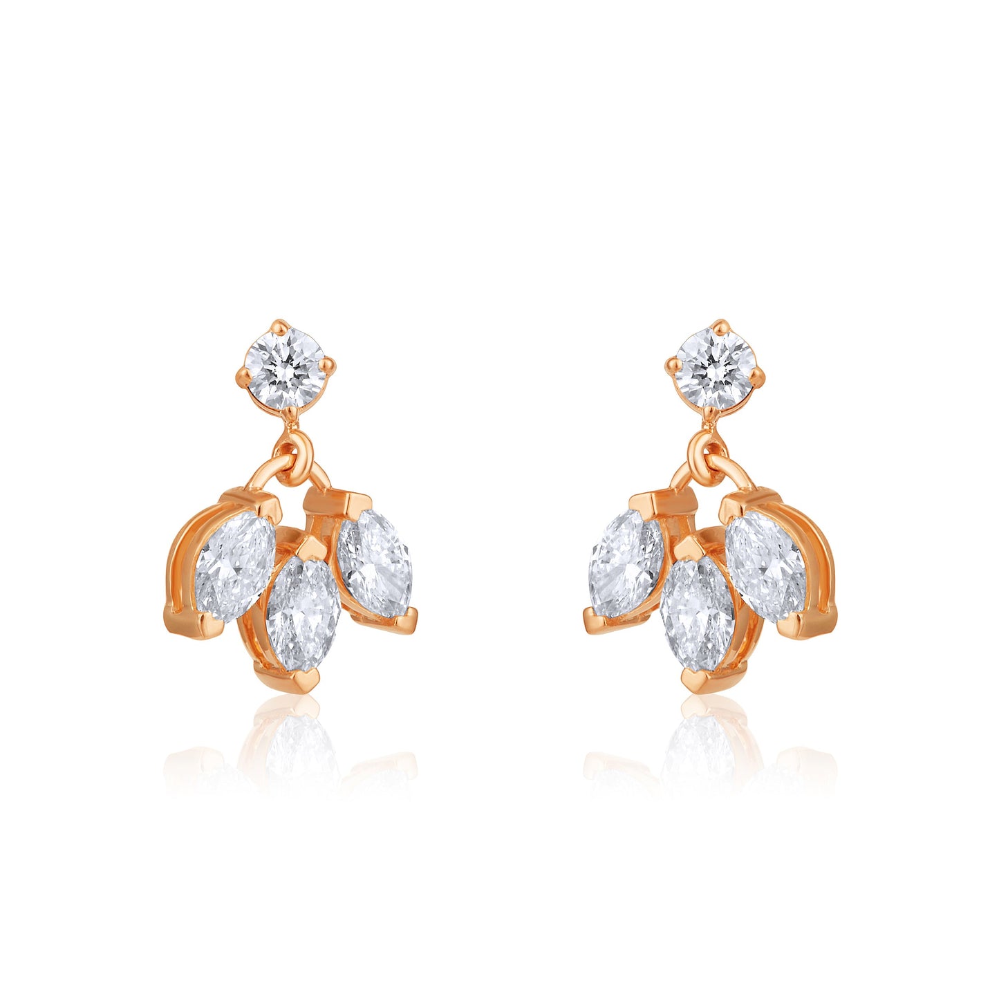 Solid Gold 0.6ct Natural Diamond Multi Pierce Dangle Drop Stud Earrings