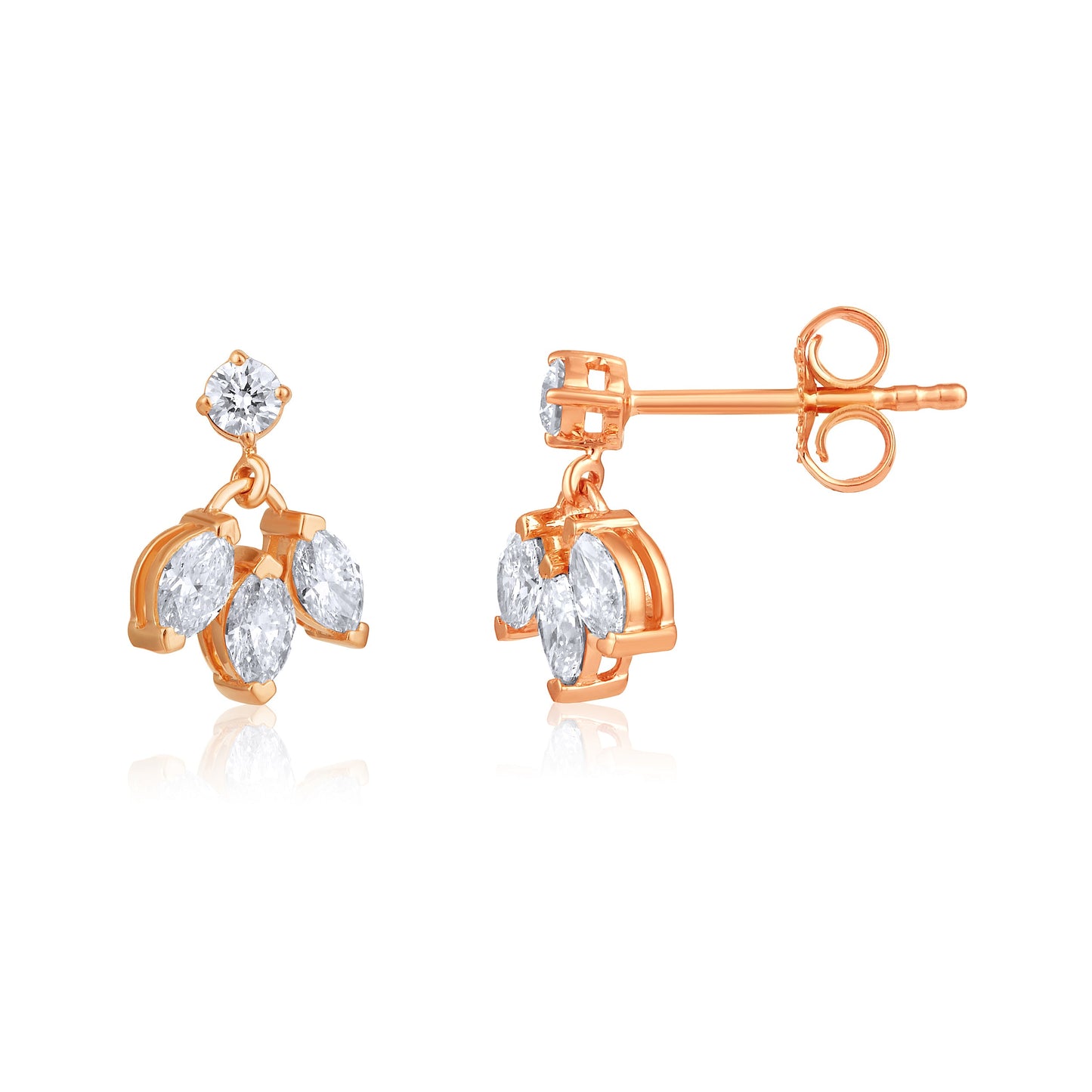 Solid Gold 0.6ct Natural Diamond Multi Pierce Dangle Drop Stud Earrings