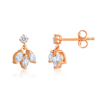 Solid Gold 0.6ct Natural Diamond Multi Pierce Dangle Drop Stud Earrings