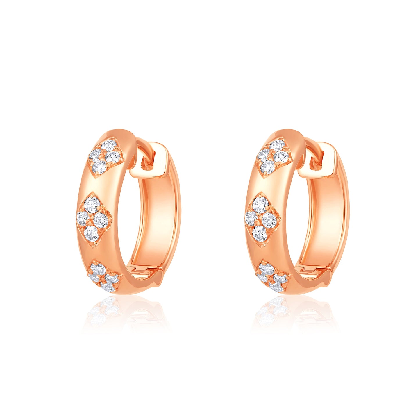 Solid Gold 0.22ct Natural Diamond Quad Bezel Huggie Earrings
