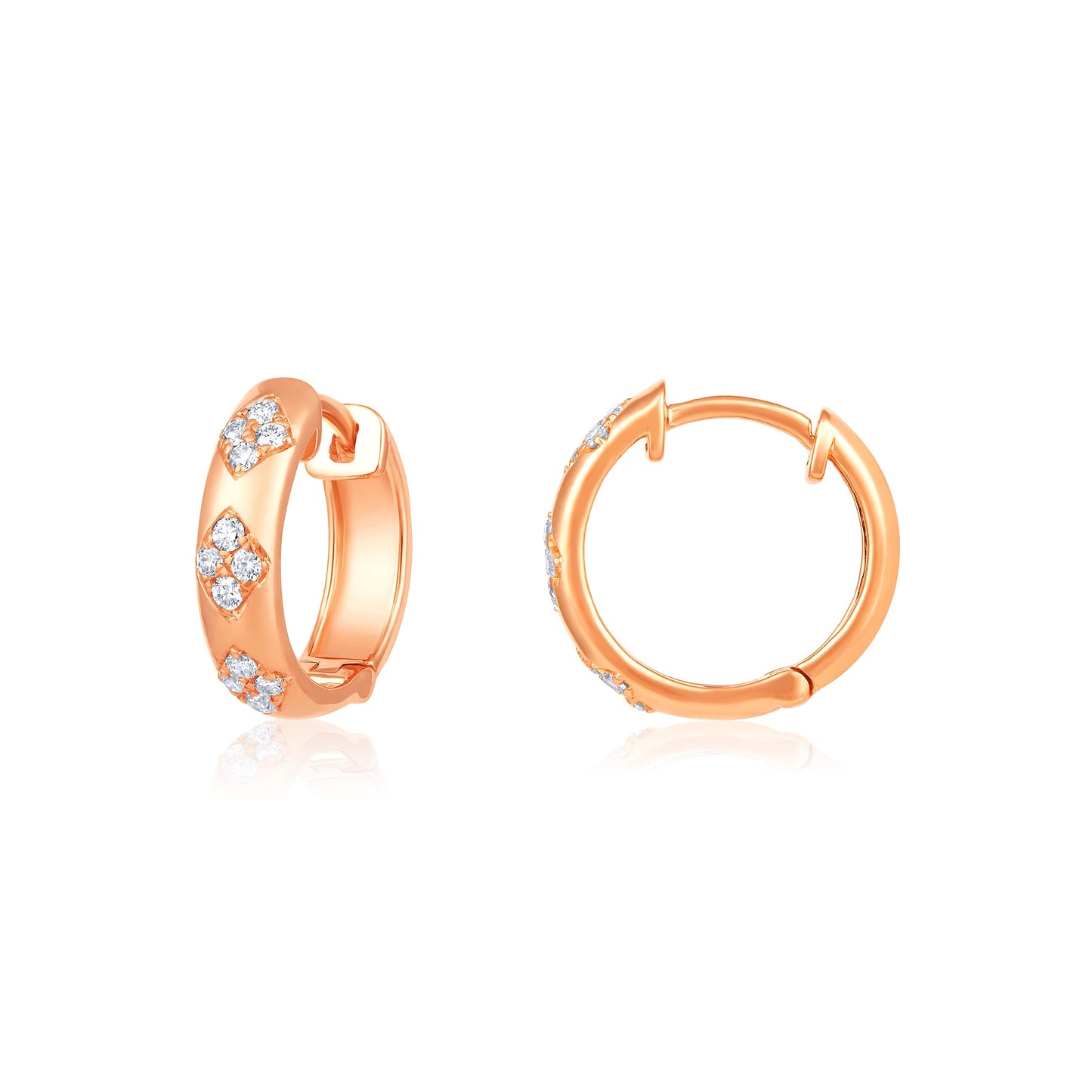 Solid Gold 0.22ct Natural Diamond Quad Bezel Huggie Earrings