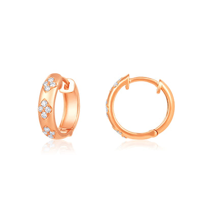 Solid Gold 0.22ct Natural Diamond Quad Bezel Huggie Earrings