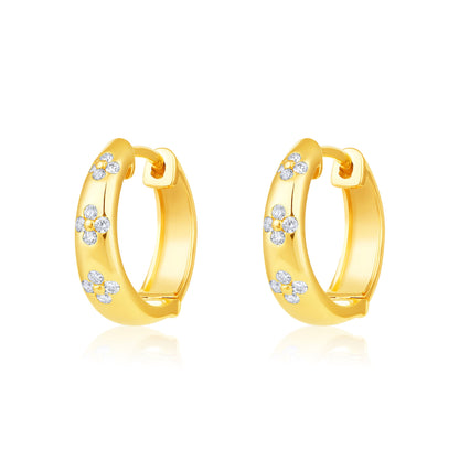 Solid Gold 0.2ct Natural Diamond Quad Bezel Dome Huggie Earrings