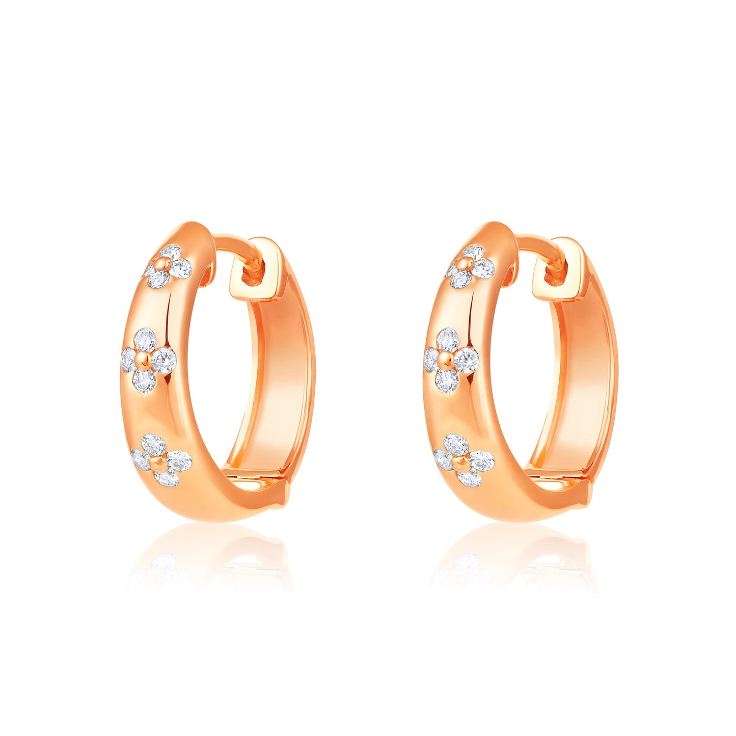 Solid Gold 0.2ct Natural Diamond Quad Bezel Dome Huggie Earrings