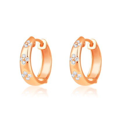 Solid Gold 0.2ct Natural Diamond Quad Bezel Dome Huggie Earrings