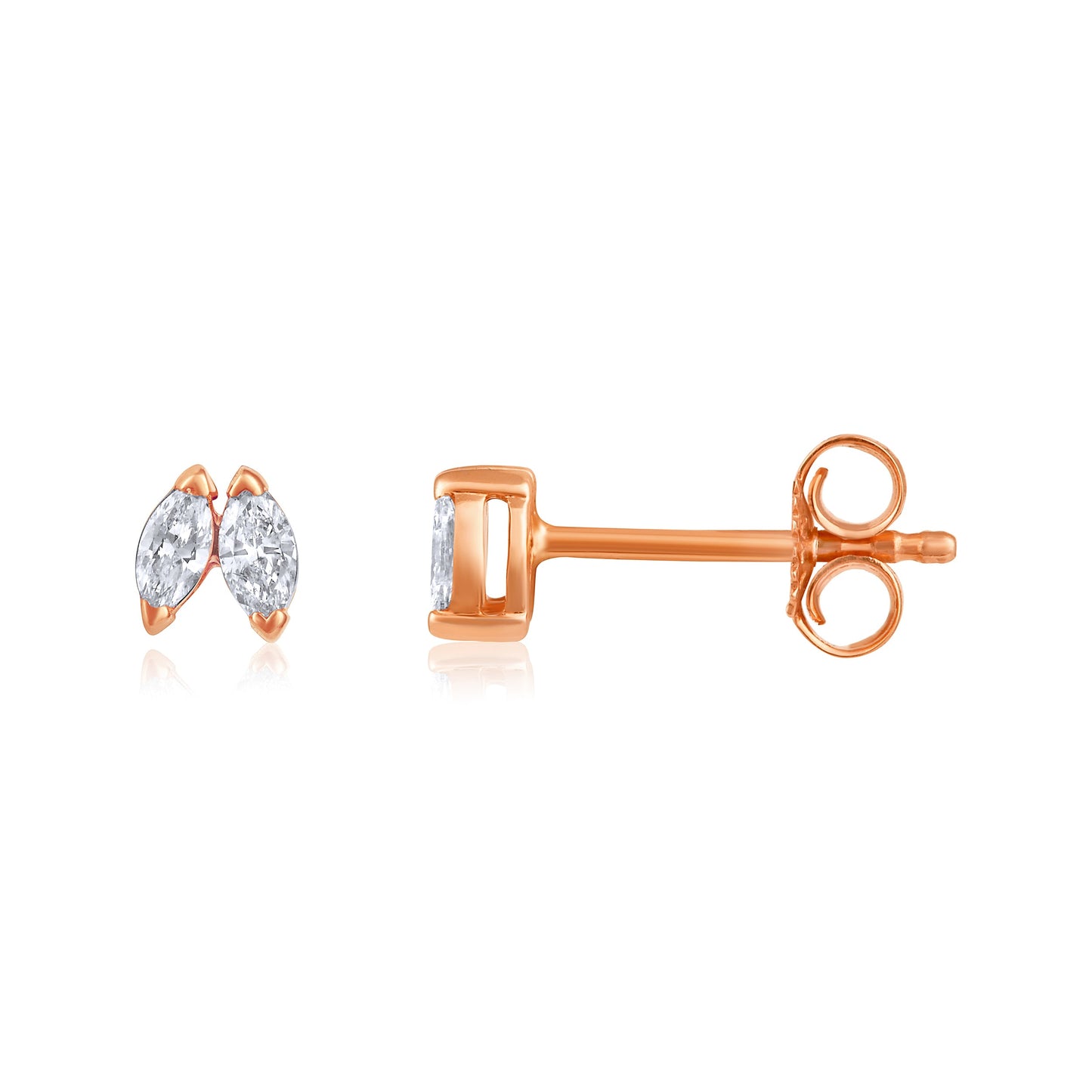 Solid Gold 0.23ct Natural Diamond Multi Pierce Marquise Stud Earrings