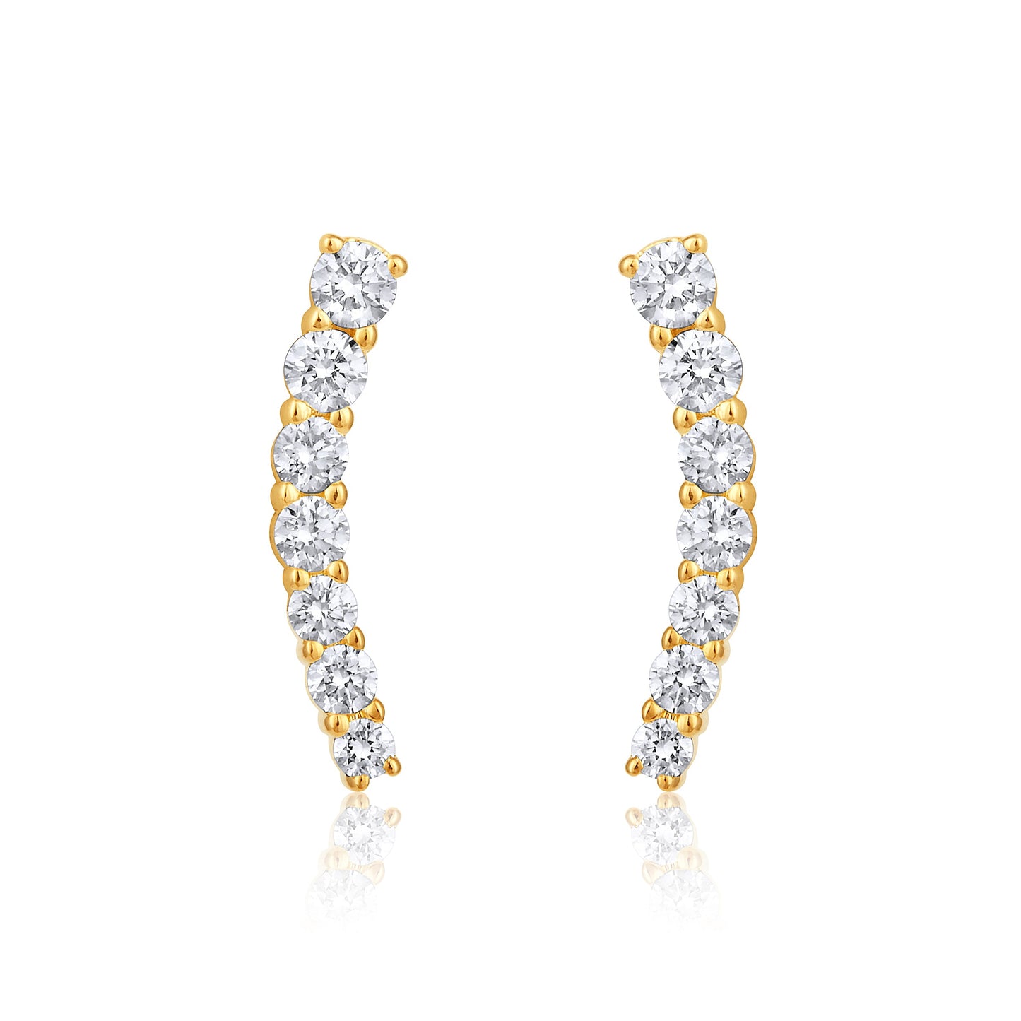 Solid Gold 0.44ct Natural Diamond Climber Line Stud Earrings