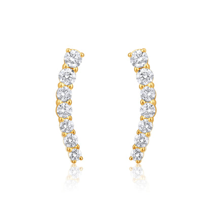 Solid Gold 0.44ct Natural Diamond Climber Line Stud Earrings