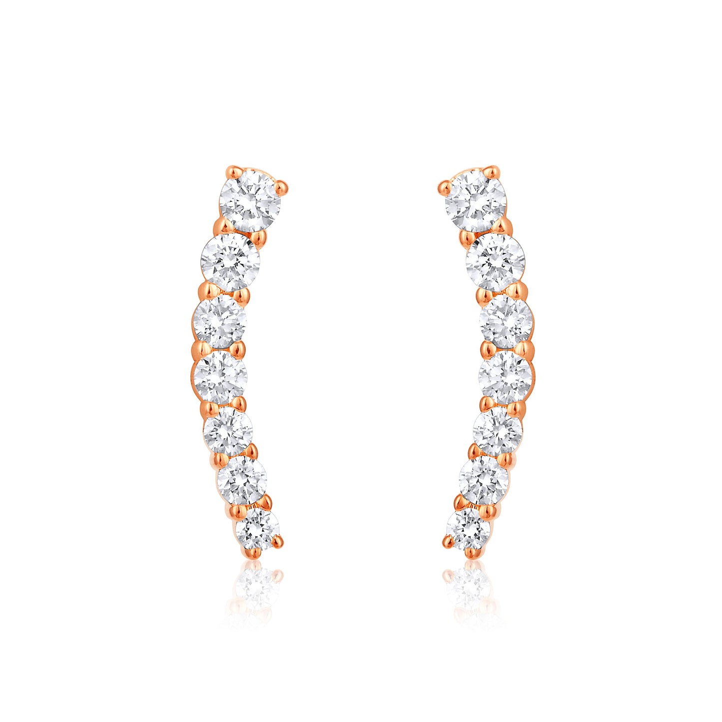 Solid Gold 0.44ct Natural Diamond Climber Line Stud Earrings
