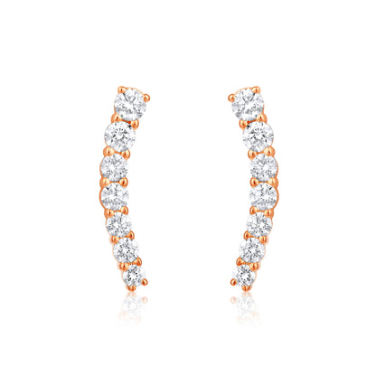 Solid Gold 0.44ct Natural Diamond Climber Line Stud Earrings