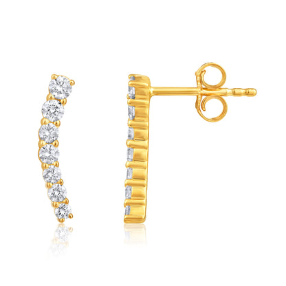 Solid Gold 0.44ct Natural Diamond Climber Line Stud Earrings