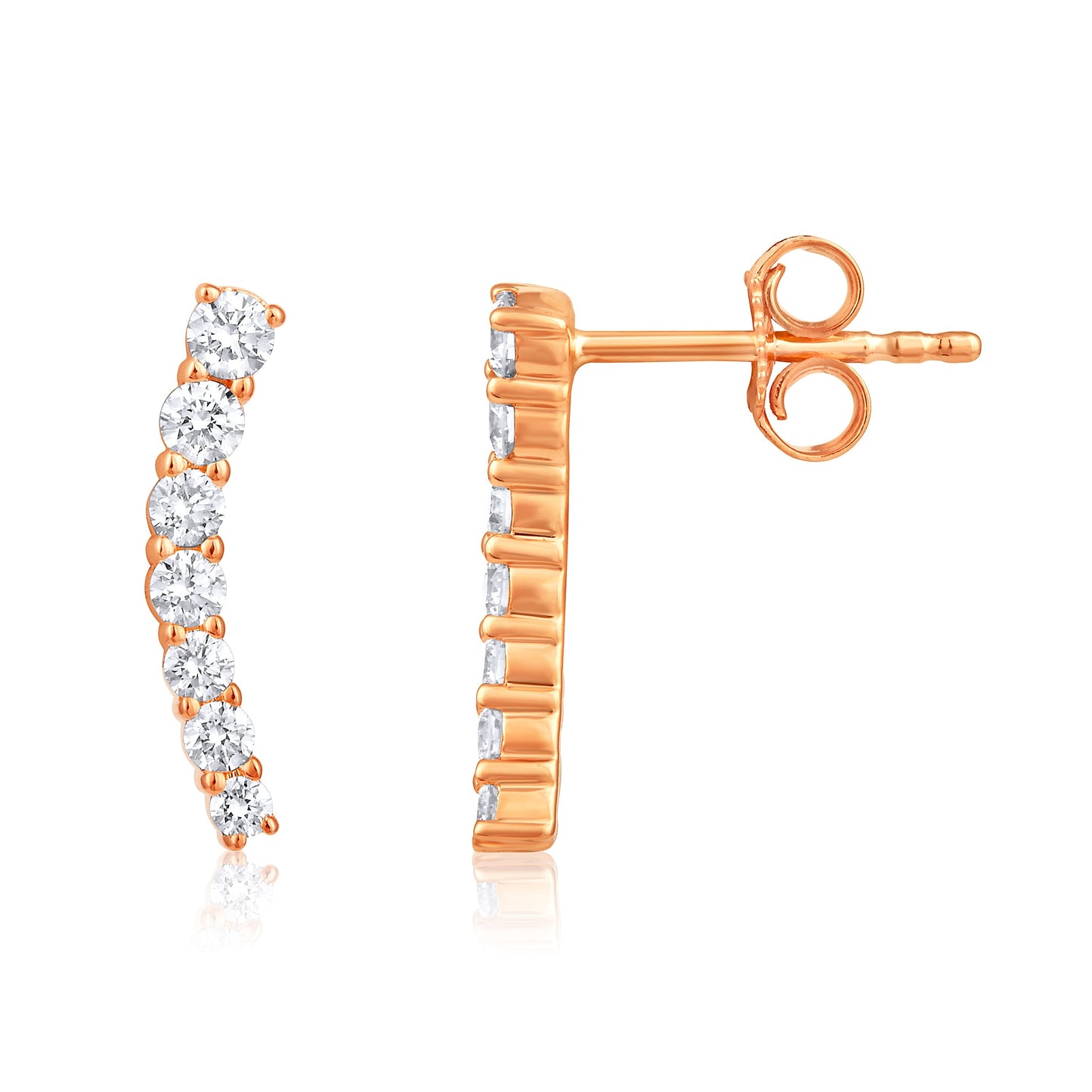 Solid Gold 0.44ct Natural Diamond Climber Line Stud Earrings