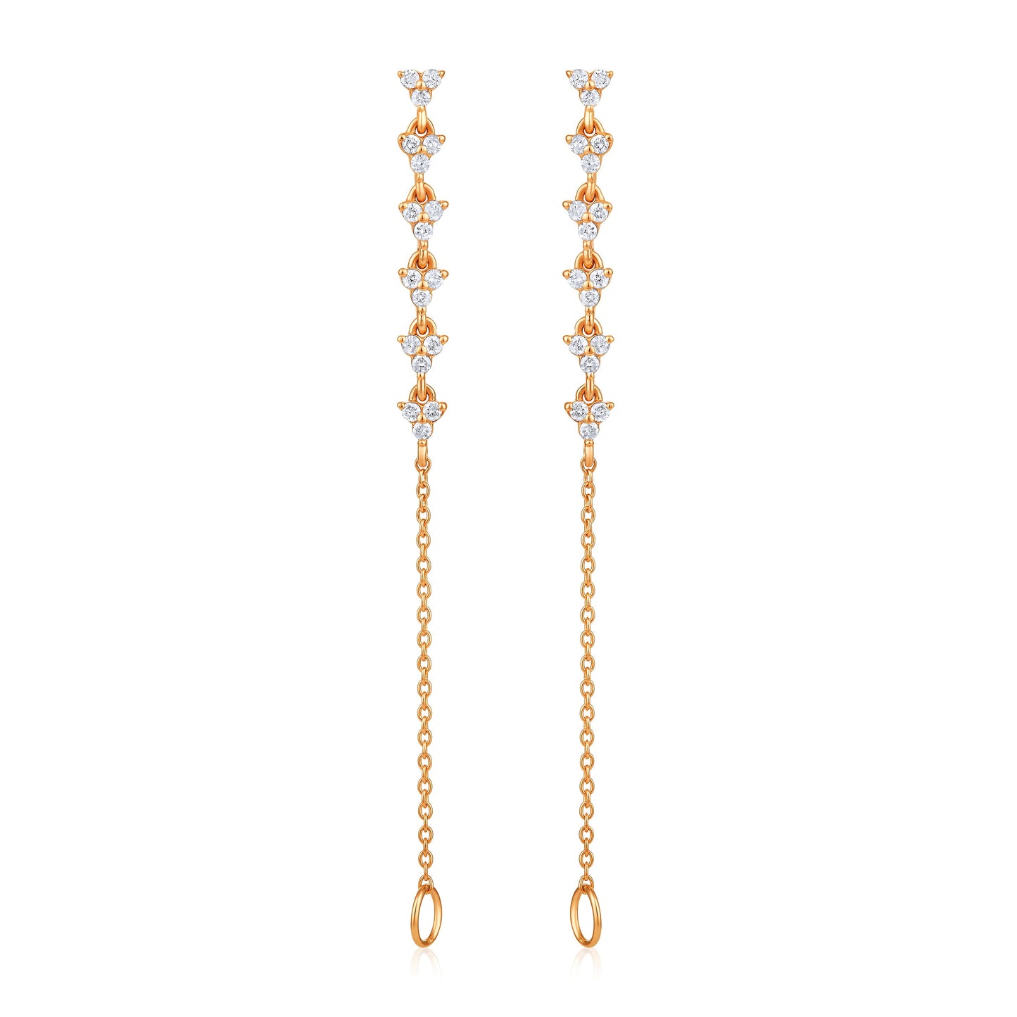 Solid Gold 0.3ct Natural Diamond Trio Chain Loop Drop Stud Earrings