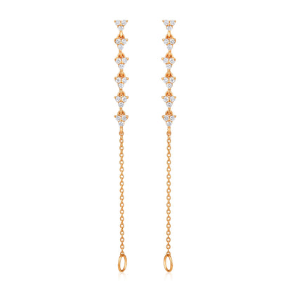 Solid Gold 0.3ct Natural Diamond Trio Chain Loop Drop Stud Earrings